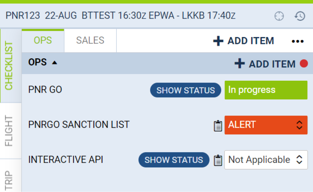 PnrGo items on the checklist view in Leon Soft.ware